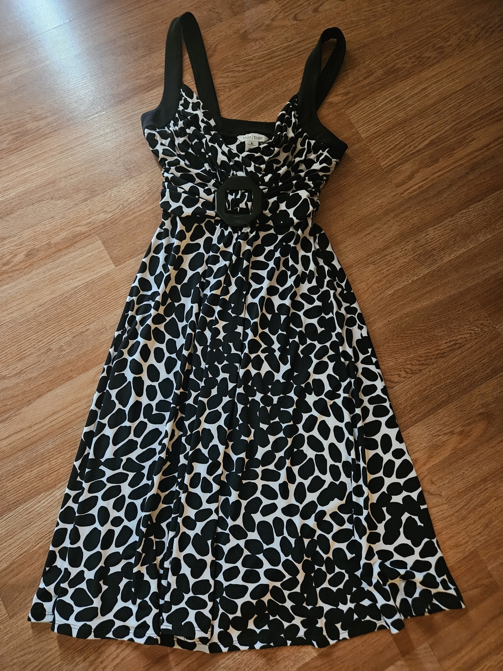 White House Black Market Black & White Printed Midi Dress with Buckle Detail